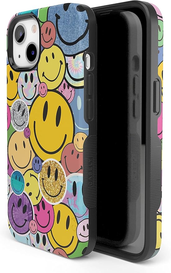 Casely iPhone 14 Case | All Smiles | Smiley Face Sticker | Compatible with MagSafe | Bold Protective Design