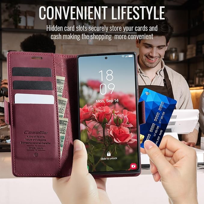 Wallet Case for Samsung Galaxy S22 Ultra Leather Wallet Flip Cover with Card Holder, Kickstand, Magnetic Closure, RFID Blocking TPU Shockproof Phone Case Compatible with S22 Ultra, Red