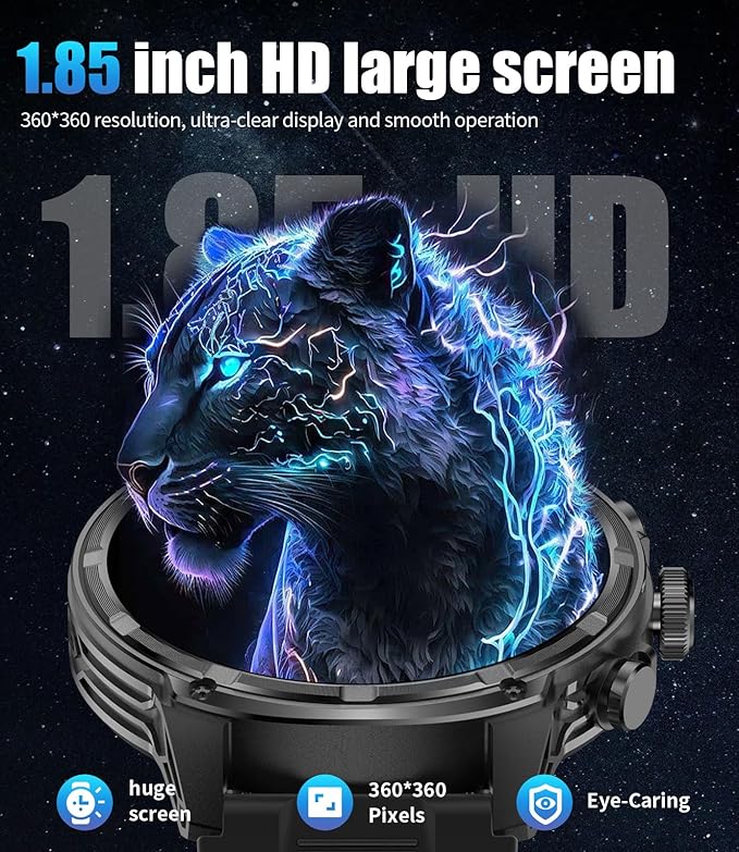 LIGE Military Smart Watches for Men with 80-Days Standby(710mAh)/Flashlight/50M Waterproof/1.85" HD Large Screen,100+ Sports Fitness Tracker Watch,Pedometer Mens Smart Watch Android iOS Black Silicone