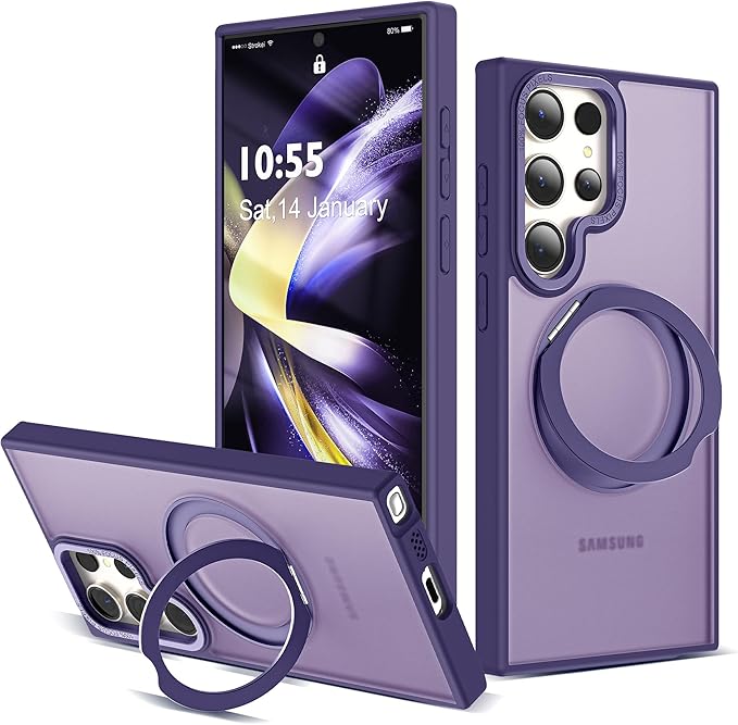 Compatible with Samsung Galaxy S22 & S23 Ultra Case with 360Rotatable Magnetic Ring Stand Compatible with Mag-Safe Military Protection Shockproof Translucent Phone Case,Dark Purple