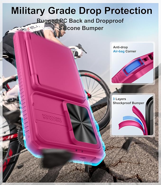 for Samsung Galaxy S25 Ultra Phone Case Wallet, Card Holder (4-5 Cards), RFID Block, Slide Lens Cover & Military Grade Drop Protection, Heavy Duty Men Women Case for Samsung S25 Ultra, Hot Pink