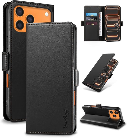 Wallet Flip Case for iPhone 17 Pro Max 5G - [RFID Blocking] Luxury PU Leather Card Holder Magnetic Phone Cover with Kickstand,Shockproof Protective Case,Black