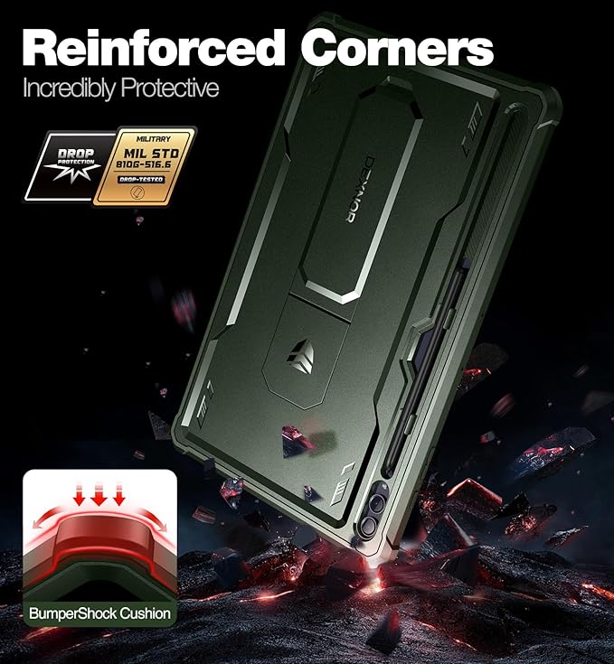 Dexnor Case for Samsung Galaxy Tab S10 Ultra (2024), S9 Ultra(2023), S8 Ultra(2022) 14.6 Inch, [Built in Screen Protector & Kickstand] with Pen Holder Heavy Duty Shockproof Protective Cover - Green