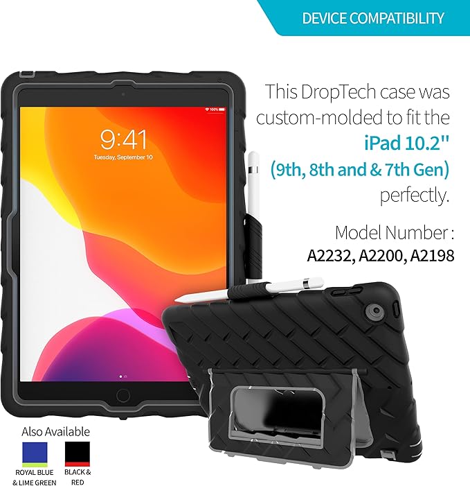 Gumdrop HideAway Case Fits Apple iPad 9th | 8th | 7th Gen (10.2-inch) Designed for K-12 Students Teachers and Classrooms– Drop Tested Rugged Shockproof Bumpers for Reliable Device Protection–Black/Red
