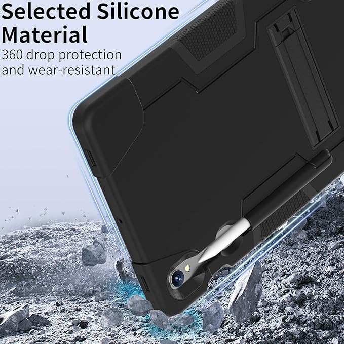 case for Galaxy Tablet S9 FE & S9 2023 (SM-X710/X718U/X716B/X510/X516B), Soft Silicone & Hard Pc 3-Layer Military Protector Cover for Tab S10 FE S8 S7 with S-Pen Holder Stand caseblack+Black