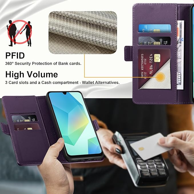 Wallet Flip Case for Samsung Galaxy A16 5G - [RFID Blocking] Luxury PU Leather Card Holder Magnetic Phone Cover with Kickstand,Shockproof Protective Case,Purple