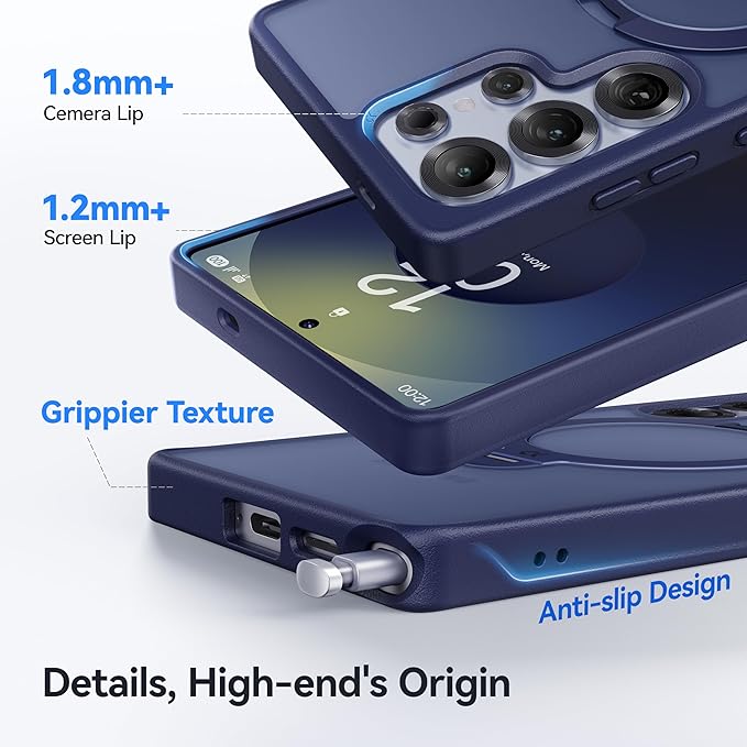 CASEKOO Patented 360° Spin Magnetic Stand for Samsung Galaxy S25 Ultra Case [18FT Military Drop Protection] [Compatible with MagSafe] Matte Translucent Slim S25 Ultra Case 6.9'' 2025, Blue