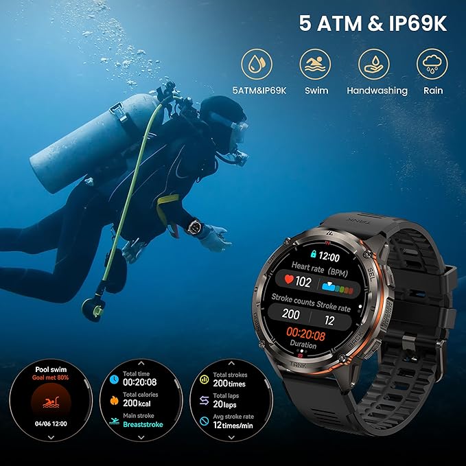 KOSPET Tank T3 Ultra 2 Smart Watch for Men GPS, Extra-Long Battery, Full Stainless Steel Body Rugged Smartwatch with Bluetooth Calling, 1.43" AMOLED Display, Pressure&Altitude&Compass
