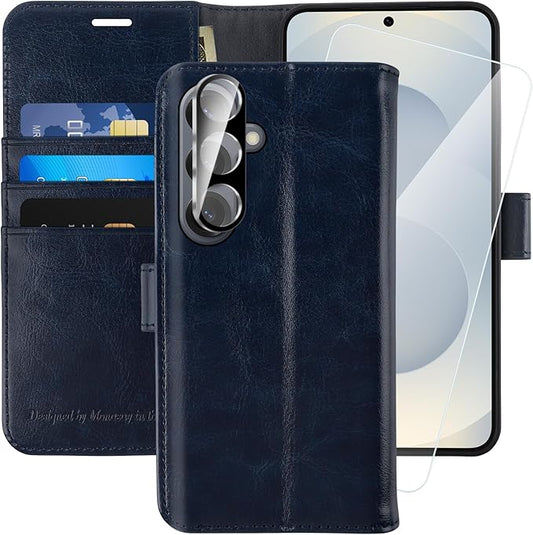 MONASAY Wallet Case Fit for Samsung Galaxy S25+ Plus 5G, [Lens & Glass Screen Protector Included] [RFID Blocking] Flip Folio Leather Cell Phone Cover with Credit Card Holder, 6.7 inch, Blue
