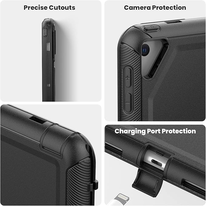 SEYMAC stock Case for iPad 9th/ 8th/ 7th Generation 10.2'', 3-Layers Full-Body Shockproof Case with Pencil Holder Folio Stand/Detachable Cover, Auto Sleep/Wake Magnetic for iPad 10.2 inch, Black