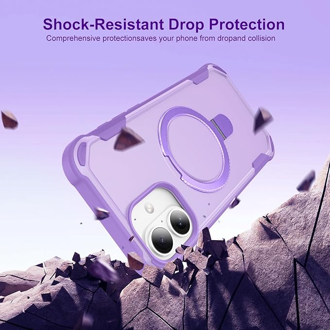 Compatible with iPhone 16 Plus Case with Invisible Magnetic Ring Stand [Compatible with Magnetic] [Military Drop Protection] Shockproof Slim Hard Back Soft Edge Case 6.7 Inch, Purple