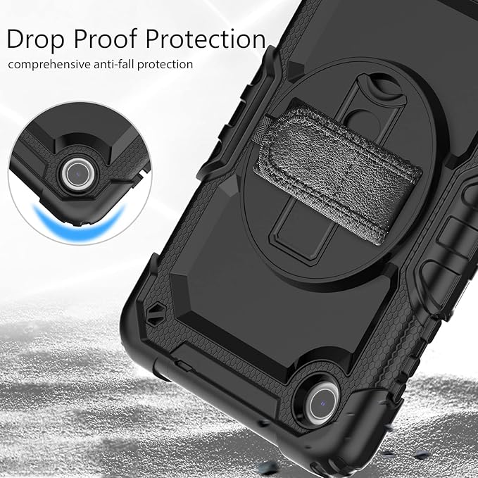 for Lenovo Tab M8 Case 4th Gen 2023 (TB-300FU) Case, with Screen Protector, Hand Strap, Shoulder Strap, Rotating Stand for Lenovo M8 8.0 Inch 2023 Release Black