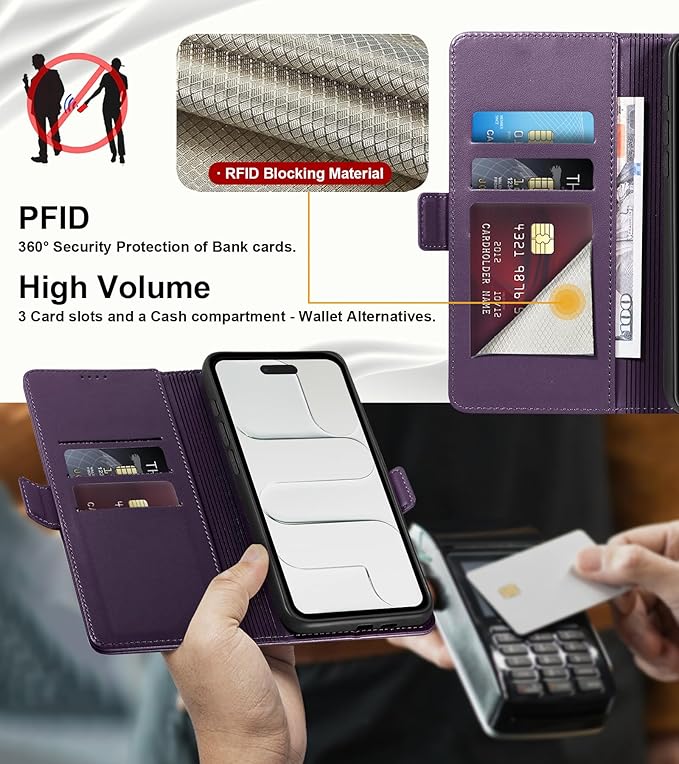 Wallet Flip Case for iPhone 17 Air 5G - [RFID Blocking] Luxury PU Leather Card Holder Magnetic Phone Cover with Kickstand,Shockproof Protective Case,Purple
