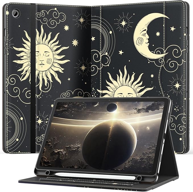 OKP Case for Samsug Galaxy Tab A9+ Plus 11 inch 2024(SM-X210/X216/X218), PU Leather Folio Cover with Multi-Angle Stand//Pen Holder, Auto Wake/Sleep Case for Galaxy A9+ 11" Tablet (Sun/Moon)