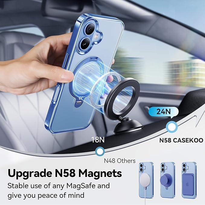 CASEKOO Mist Blue Designed for iPhone 17 Case with 360 Spin Magnetic Stand [Fit for MagSafe][17FT Military Protection] Slim Polished for iPhone 17 Case with Stand 6.3'', Mist Blue