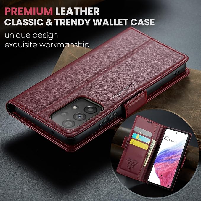 for Samsung Galaxy A53 5G Case, Premium PU Leather Wallet Case Flip Cover with [RFID Blocking][Card Holder][Stand Function] Shockproof Protective for Samsung Galaxy A53, Red