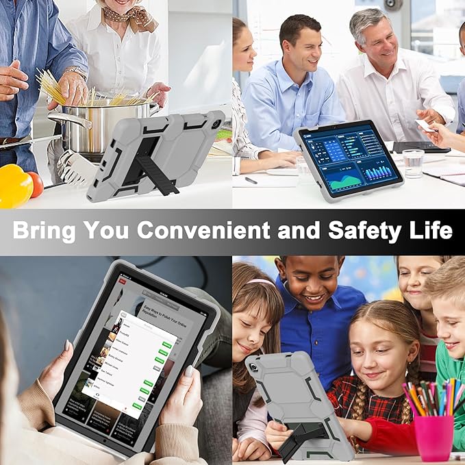 CCMAO Case for Samsung Galaxy Tab A9+ 11”(SM-X210/X216/X218), Heavy Duty Shockproof Hard Hybrid Three Layer Protective Cover with Kickstand for Galaxy Tablet A9 Plus 2023 for Kids, Gray+Black