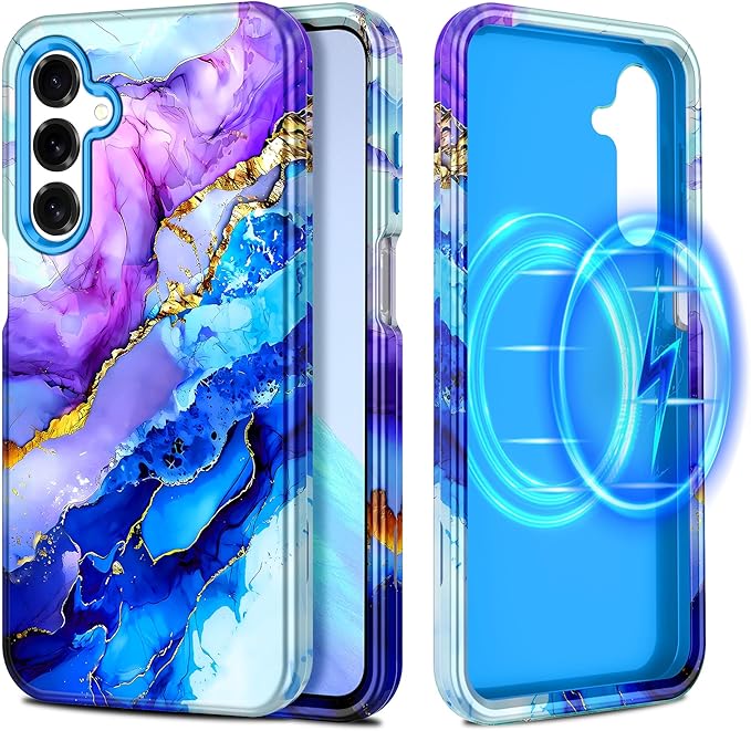 Casetego for Galaxy A16 5G Case,Compatible with MagSafe,[Military Grade Drop Test] Full Body Protection Slim Shockproof Rugged Marble Women Case for Samsung Galaxy A16 5G 6.7 inch,Azure Blue
