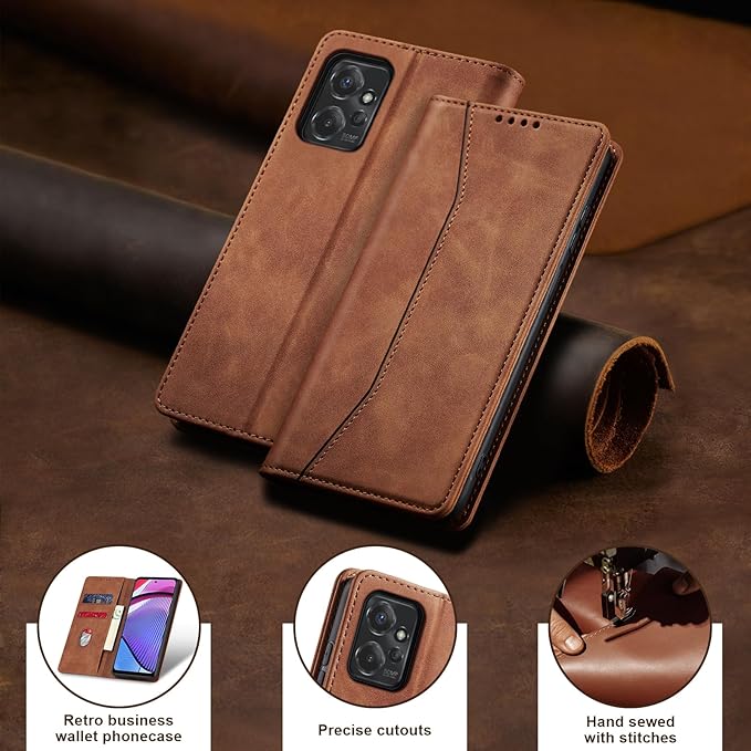 Jasonyu Flip Wallet Case for Moto G Power (2023),Leather Magnetic Folio Cover with Card Holder,Kickstand - TPU Shockproof Durable Protective Phone Case,Brown