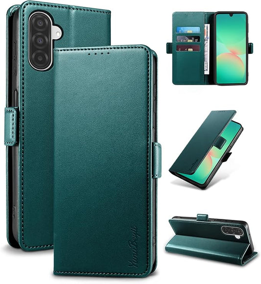 Wallet Flip Case for Samsung Galaxy A26 5G - [RFID Blocking] Luxury PU Leather Card Holder Magnetic Phone Cover with Kickstand,Shockproof Protective Case,Green