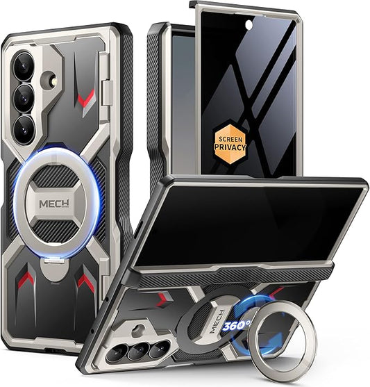 TONGATE 360° Spin Magnetic Stand for Z Fold 7 Case with Privacy Screen Protector, [Compatible with Magsafe] [Anti Spy] [360° Ring Holder] Full-Body Shockproof Case for Samsung Galaxy Z Fold 7, Tigray