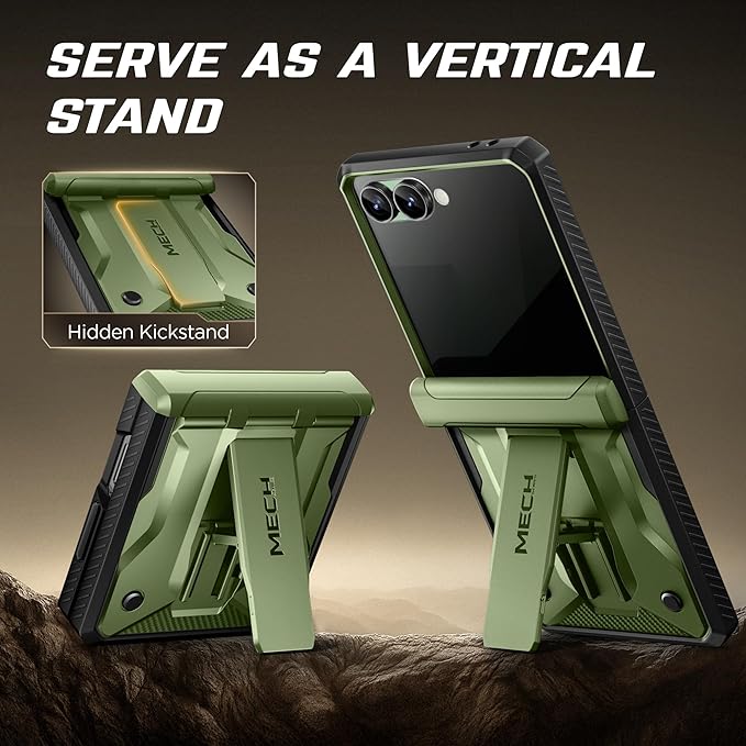 TONGATE for Z Flip 7 Case with Privacy Screen Protector, [Stand & Belt-Clip] [Hinge Protection] [Anti-Slip], Full-Body Military Grade Protective Phone Case for Samsung Galaxy Z Flip 7 5g 2025, Green