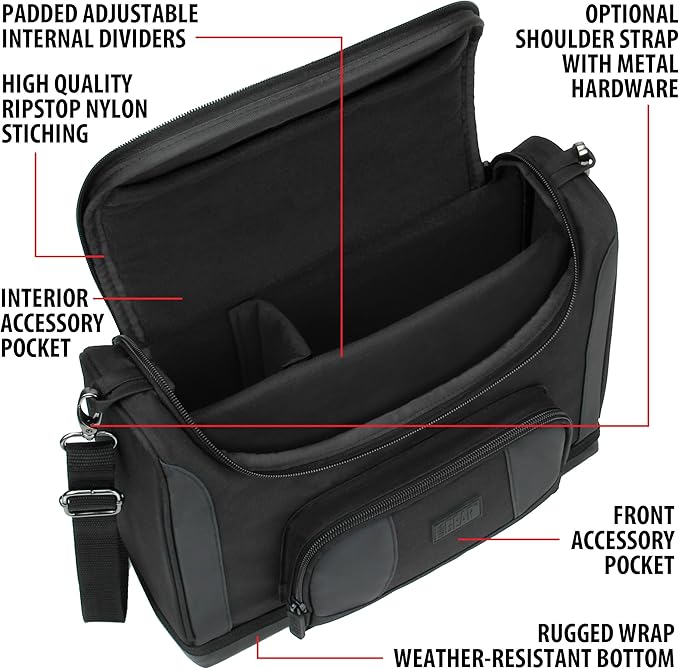 USA Gear Small Messenger Bag Compatible with Microsoft Surface Pro 11th Gen/10/9/8/7, Surface Laptop 13-inch (2025) - Shoulder Bag Travel Tablet Case Fits Accessories, Charger, Keyboard, Mouse (Black)