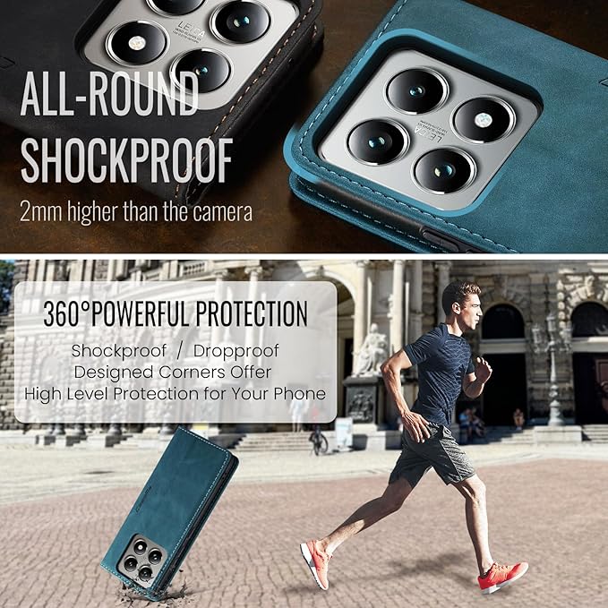 for Xiaomi 14T Pro Case, Flip Wallet Leather Case with Card Holder Magnetic Closure Shockproof Kickstand Protective Phone Cases Cover for Xiaomi mi 14T Pro, Blue-Green