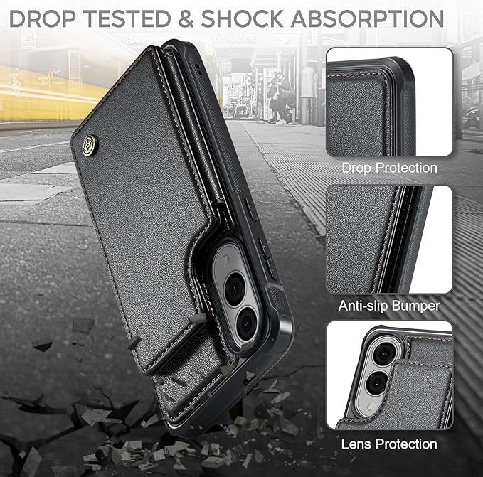 Vinich for Samsung Galaxy S25 Edge Wallet Case with Card Holder, RFID Blocking Credit Slots Kickstand Shockproof Phone Cover for Women Men, Black