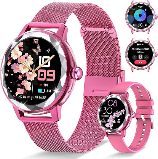 Smart Watch for Women with Make/Answer Call, 1.2" Adjustable Fitness Watch with Heart Rate Sleep Monitor Female Cycle and 100+ Sports Modes (W02-Rose Pink)
