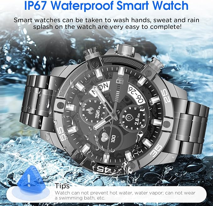 Mens Smart Watch 1.53" Fitness Tracker w/Heart Rate & Sleep Monitor, 7-Day Battery, IP67 Waterproof, Bluetooth Calls/Notifications, 100+ Sports Modes for Men Women (Black)