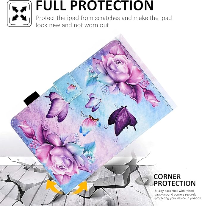 DTangLsm Case for Samsung Galaxy Tab A9 Plus/ A9+ 11 inch 2023 (SM-X210/X216/X218) Multi-Angles Viewing PU Leather Folio Stand Cover for Galaxy Tab A9+ Case with Pencil Holder, Butterfly Flower