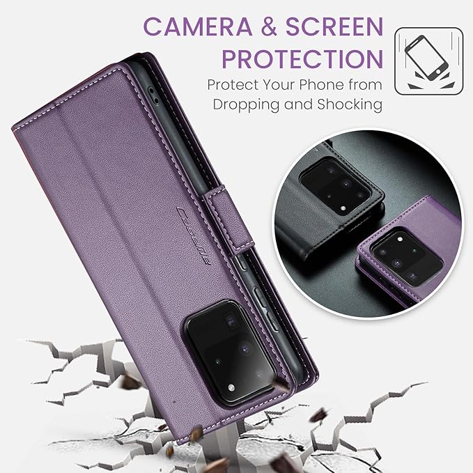 Case for Samsung Galaxy S20 Ultra Wallet Case, RFID Blocking PU Leather Flip Folio Cover Card Holder Kickstand Shockproof Phone Case Compatible with Samsung Galaxy S20 Ultra, Purple