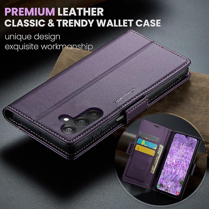 for Samsung Galaxy A25 5G Case, Premium PU Leather Wallet Case Flip Cover with [RFID Blocking][Card Holder][Stand Function] Shockproof Protective for Samsung Galaxy A25, Purple