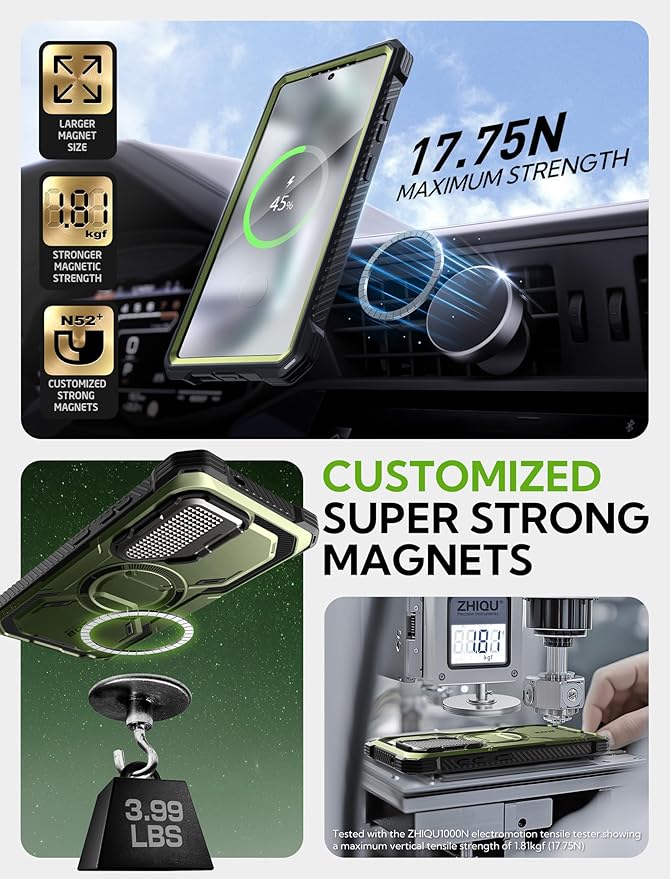 i-Blason Armorbox for Samsung Galaxy S25 Ultra Case MagSafe with Camera Cover Stand [Military Protection] Full-Body Heavy Duty Magnetic Phone Case with Screen Protector for S25 Ultra 6.9 inch, Green
