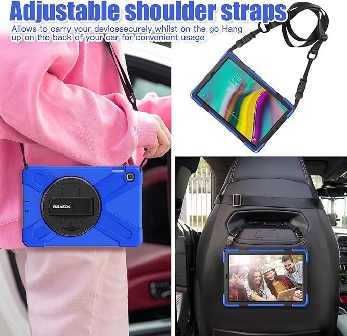 BRAECNstock for Samsung Galaxy Tab S5e Case 10.5 inch 2019 (SM-T720/T725/T727) Shockproof Samsung Tab S5e Tablet Kids Case with Screen Protector 360° Rotating Stand & Hand Strap Pen Holder - Blue