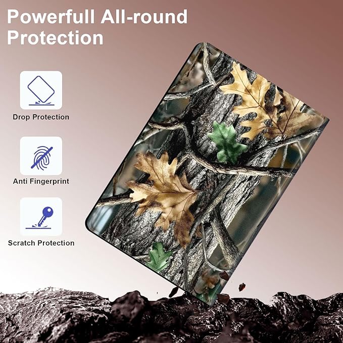 Case for Samsung Galaxy Tab S10 Plus/ S9 FE Plus/ S9 Plus 5G Tablet 12.4'', Slim PU Leather Stand Cover with Auto Wake/Sleep, Multi-Angle Viewing & Shockproof, Camouflage with Oak