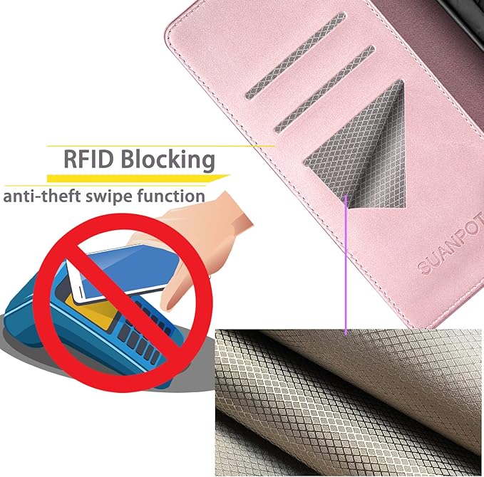 SUANPOT for Samsung Galaxy S24 5G Wallet case with RFID Blocking Credit Card Holder,Flip Book PU Leather Protective Cover Women Men for Samsung S24 Phone case Rose Gold