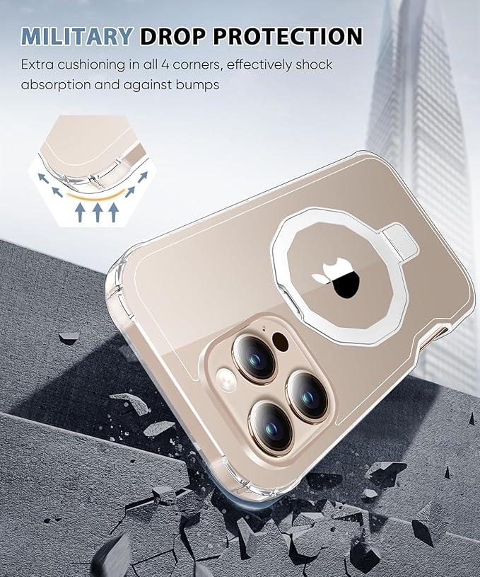 Compatible with iPhone 16 Pro Case, Built-in Screen Protector & Seamless Stand, with Camera Lens Protector, Strong Magnetic Clear Phone Case, Full Body Protective Cover for 6.3" (Clear)