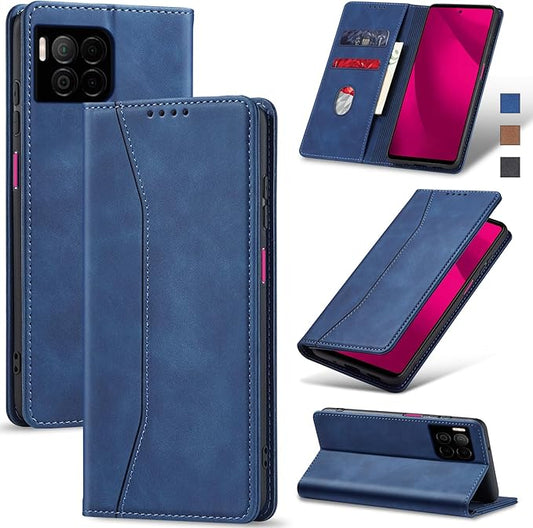 Jasonyu Flip Wallet Case for T-Mobile Revvl 7 Pro,Leather Magnetic Folio Cover with Card Holder,Kickstand - TPU Shockproof Durable Protective Phone Case,Blue