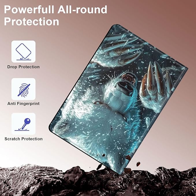 Case for Samsung Galaxy Tab S10 Plus/ S9 FE Plus/ S9 Plus 5G Tablet 12.4'', Slim PU Leather Stand Cover with Auto Wake/Sleep, Multi-Angle Viewing & Shockproof, White Bear with Claws