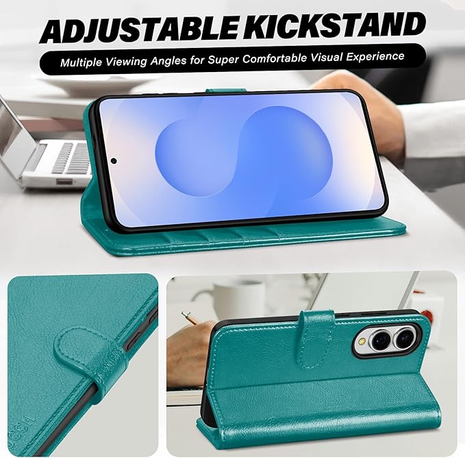 TUCCH Wallet Case for Galaxy S25 Edge 5G, Magnetic PU Leather Kickstand [RFID Blocking] [4 Card Slots] Folio Cover with [TPU Shockproof Inner Shell] Compatible with Galaxy S25 Edge 6.7" 2025, Cyan