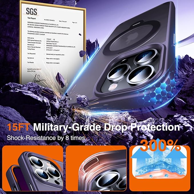 360° O-Ring MagStander for iPhone 13 Pro Case with Magnetic Kickstand Ring Holder [Compatible with MagSafe][360°Rotate Stand Ring][Military Shockproof] iPhone 13 Pro Phone Cover Matte Purple