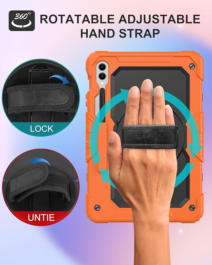Tablet Case Compatible with Samsung Galaxy Tab S10 Plus 2024/S9 FE+/S9 Plus 5G Case 12.4-inch 2023,with Tempered Glass Screen Protector,Rotating Kickstand, Shoulder Strap (Orange)