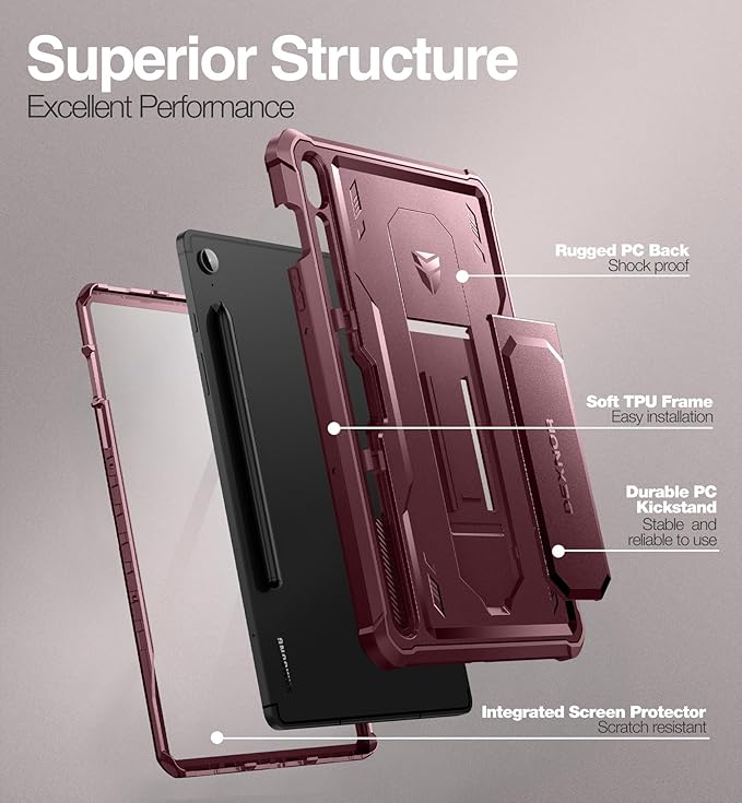 Dexnor Case for Samsung Galaxy Tab S10 Lite /S10 FE/S9 FE 10.9 Inch(2025/2023), [Built in Screen Protector & Kickstand] with Pen Holder Heavy Duty Full Body Cover for S9 FE 5G Tablet Case (Red)
