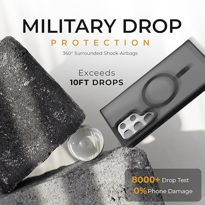 MOTIVE Designed for Samsung Galaxy s24 Ultra Case with Belt Clip, Semi-Clear Case Magnetic Compatible with MagSafe, Slim Cover, Drop Tested s24 Ultra Holster Case 6.8” | Clear Frost