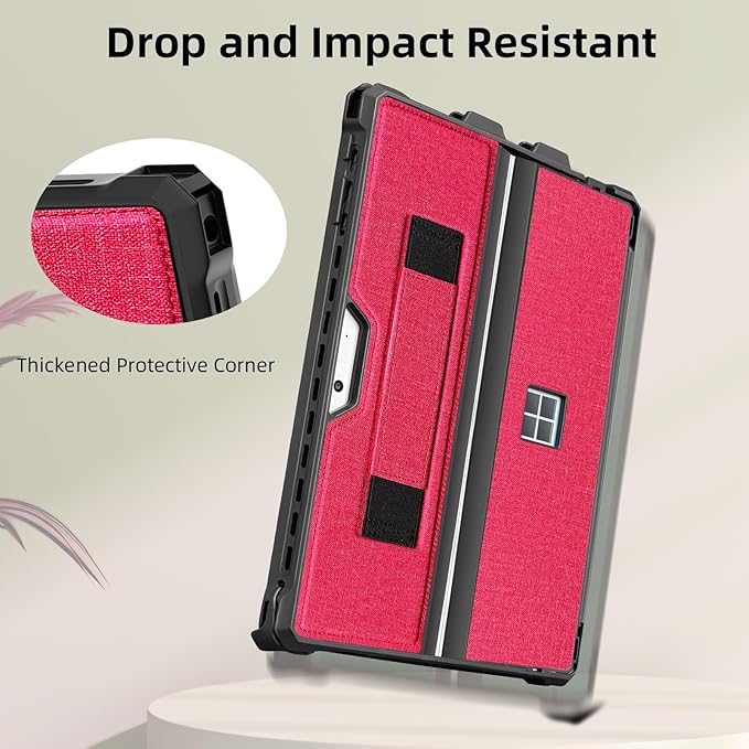 Case for 12.3" Microsoft Surface Pro 7+/7/6/5/4/Pro LTE Protective Rugged Cover Case, with Stylus Pen Holder and Hand Strap, Compatible with Type Cover Keyboard, Red