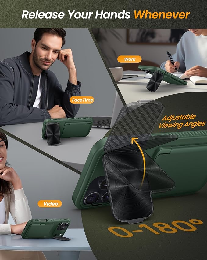 for iPhone 17 Pro Case Wallet with Stand, Built-in Card Holder & Camera Cover, Military Grade Drop Protection Rugged Hard Protective Wallet Phone Case for iPhone 17 Pro 6.3" 2025, Green