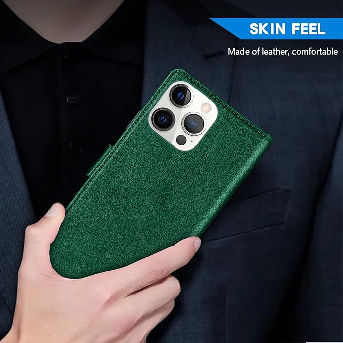 ZZXX for iPhone 15 Pro Wallet Case with [RFID Blocking] Card Slot Kickstand Magnetic Closure Leather Flip Fold Protective Phone Case for iPhone 15 Pro Case Wallet(Green-6.1 inch)