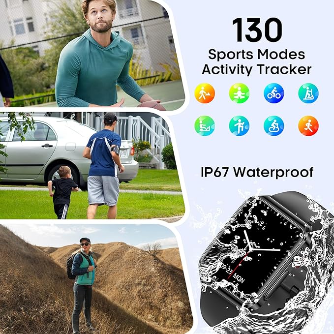 Smart Watch, 1.85" HD Bluetooth Call Pedometer with Heart Rate/Blood Oxygen/Blood Pressure/Blood Composition/Body Composition/Sleep Monitor, IP67 Waterproof